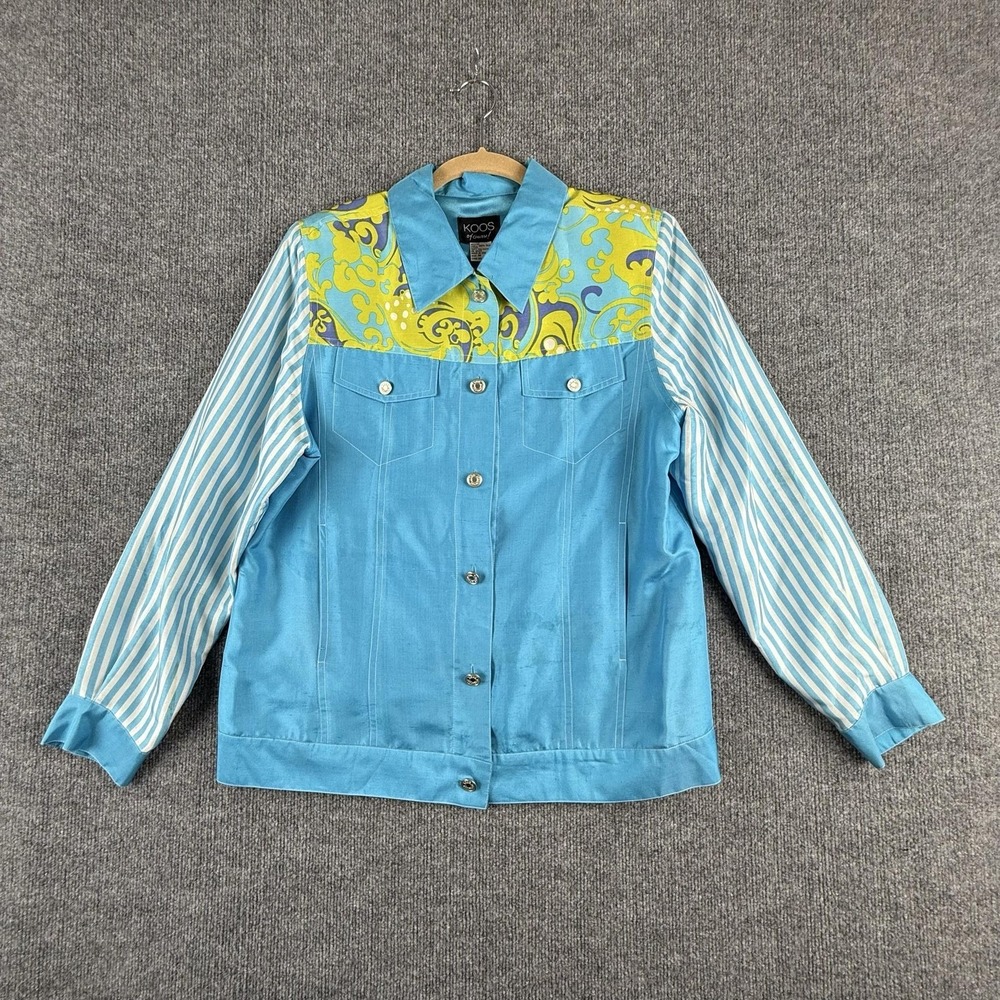 Koos Of Course Jacket Womens Medium Multicolor Silk Snap Front Geometric Boho